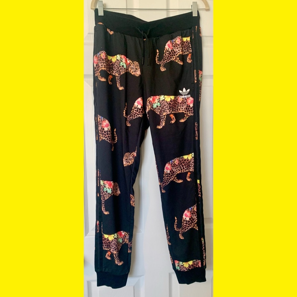 Adidas Black Leopard/ Floral Print Joggers
